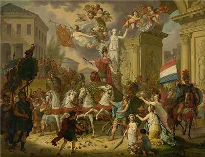 科内利斯·范·库伦伯格二世（Cornelis Van Cuylenburgh II，荷兰人，1758-1827）作品-奥兰治王子凯旋行进的寓言，未来的国王威廉二世，作为滑铁卢的英雄，1815 (181