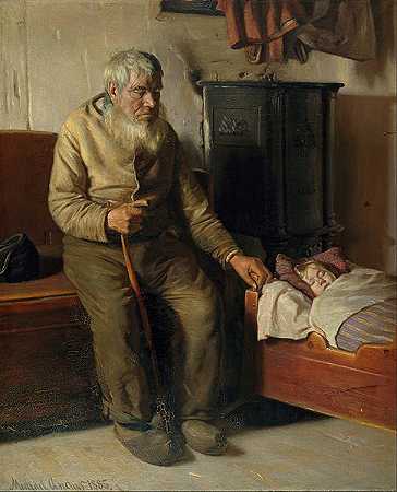 迈克尔·安彻（Michael Ancher）-盲克里斯蒂安照顾孩子 作品高清