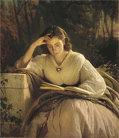 伊万·克拉姆斯科（Ivan Kramskoi）作品-女性阅读，艺术家妻子的肖像（1863）