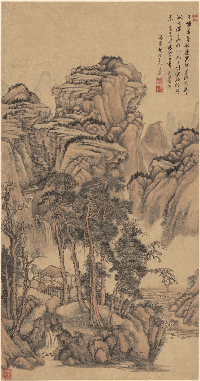 清 王翚 《水阁幽人图轴》高清 115×37.5