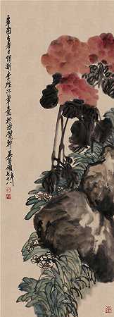 清 吴昌硕 写意花卉纸本 152×54