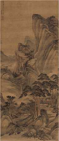清 章谷 (携琴游山图)-绢本 90X211.7