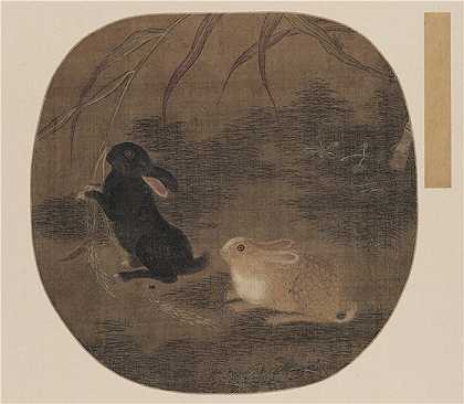 明 佚名 (双兔)图页绢本40×46