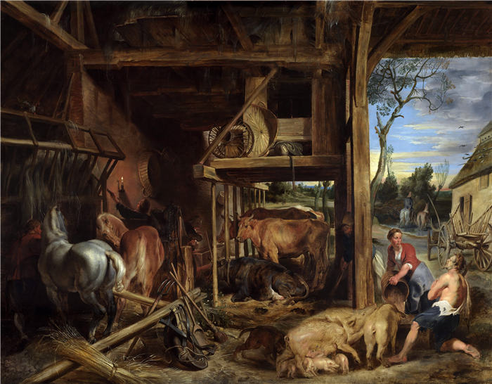 彼得·保罗·鲁本斯 Peter Paul Rubens）高清作品-《在马厩喂马的夫妇》 149）