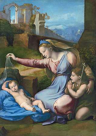 拉斐尔（Raffaello Santi）的(头戴蓝冠的圣母)