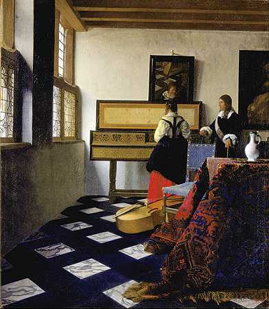 约翰内斯·维米尔（Johannes Vermeer）油画的(音乐课)