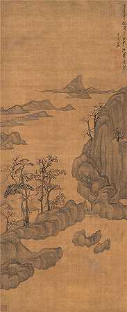 明 陈洪绶 (幽亭听泉图)绢本 64.5×26