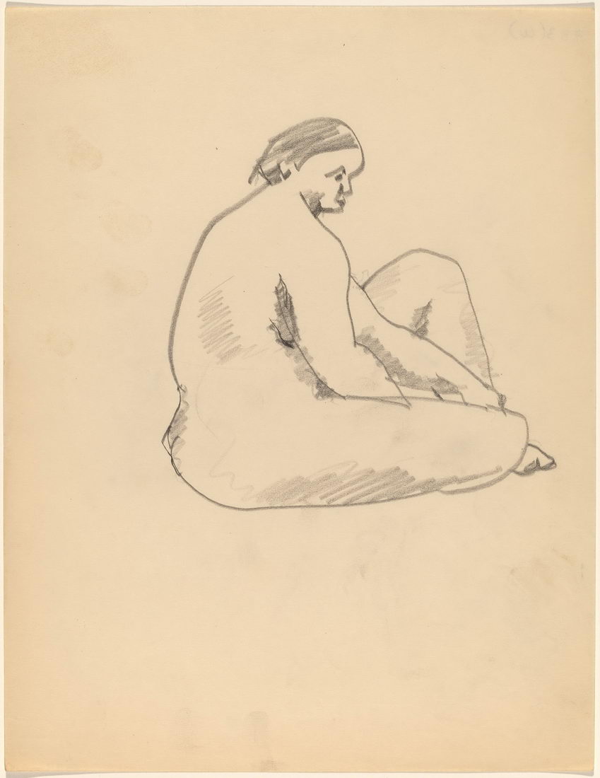 原版画库-Female Nude Seated on the Ground Facing Right-68595