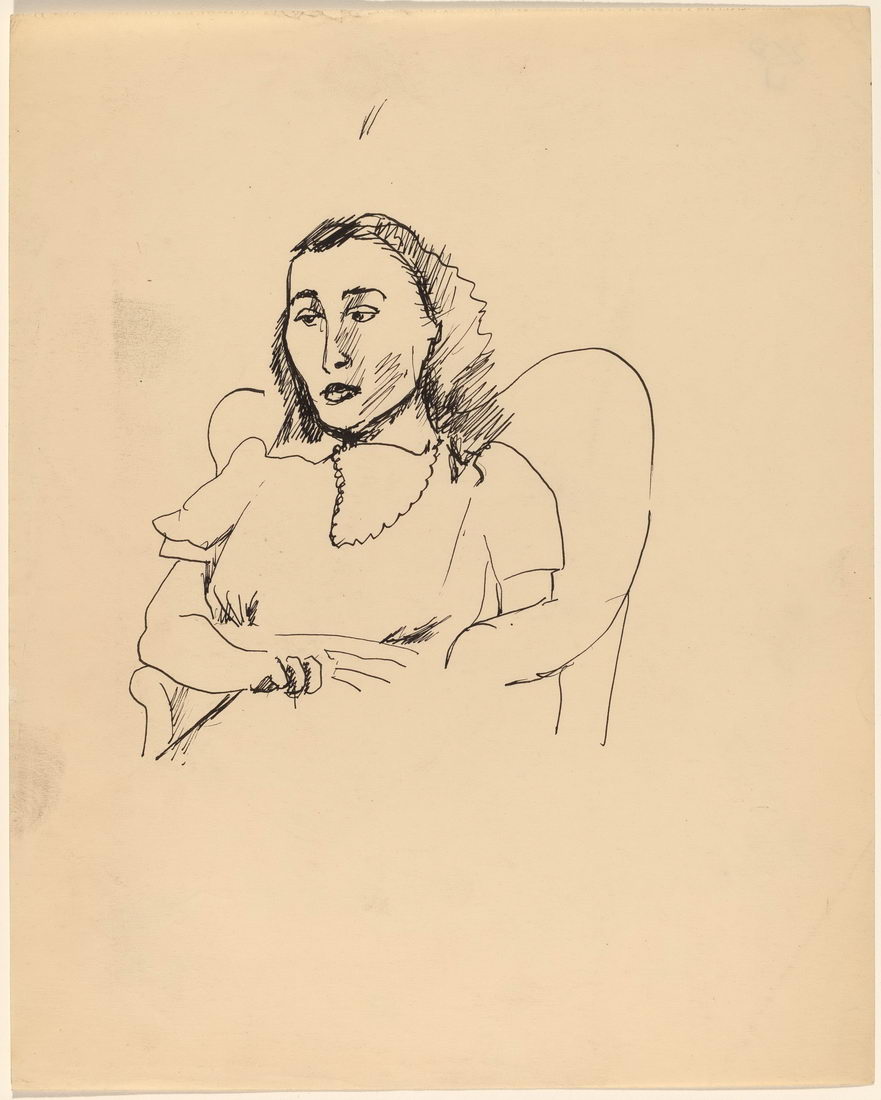 原版画库-Half-Length Portrait of a Woman Seated in an Upholstered Chair-68604