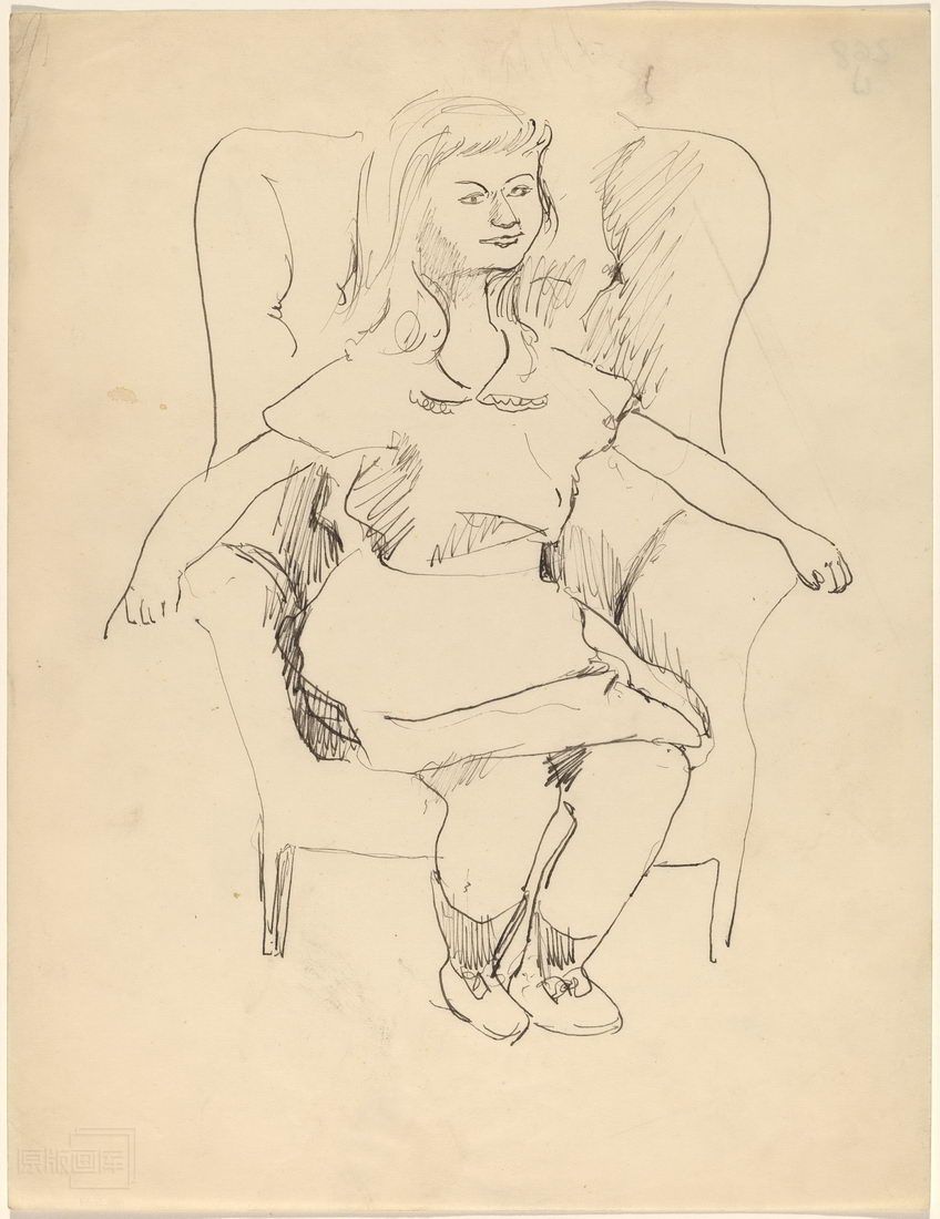 原版画库-Young Girl Seated Erectly in Wing Chair-68611