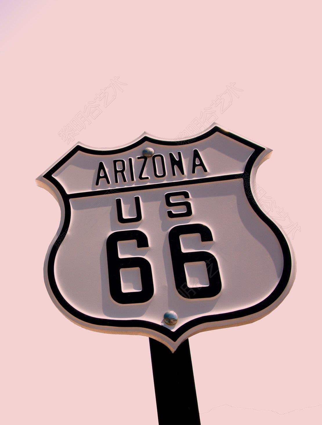 Arizona 66 - Route 66 Sign on Pink