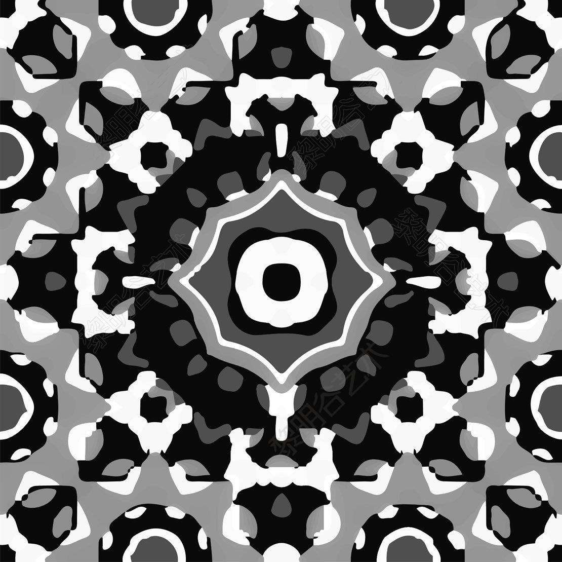 African Daisy abstract black and white pattern