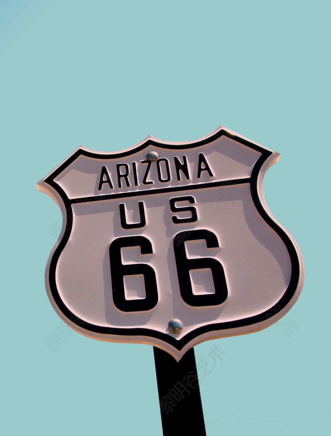 Arizona 66 - Route 66 Sign on Blue