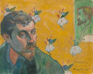 与伯纳德，肖像的自画像;欺骗;`Self~portrait with portrait of Bernard, ;Les Misérables by Paul Gauguin